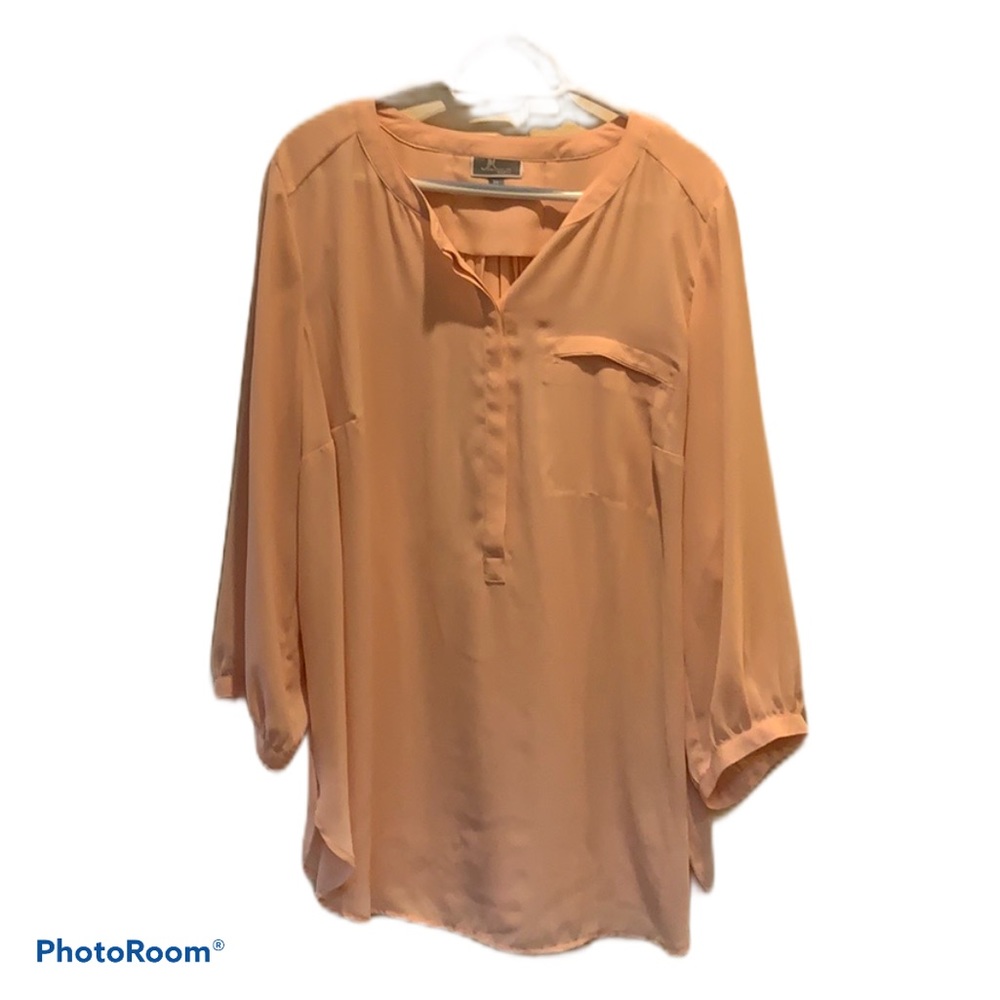 JM Collection Peach Long Sleeve Pullover Blouse - Picture 1 of 2